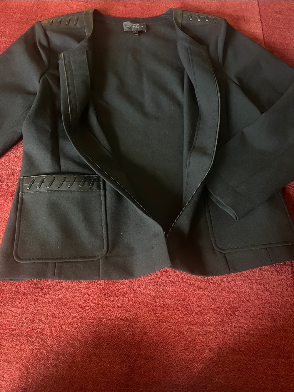 St. John Tailored Black Collarless Embellished Jacket - Picture 6 of 7